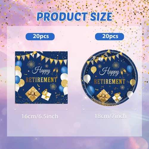 Retirement Party Supplies Retirement Tableware Party Decorations Blue Gold - Picture 6 of 6
