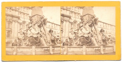 Stereo Foto Italien Rom Vier-Flüsse Brunnen Place Navonne um 1865