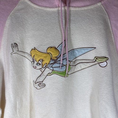 WALT DISNEY Tinker Bell Pullover Pink Hooded Sweatshirt Girl's Size Large AA2 - Picture 2 of 10