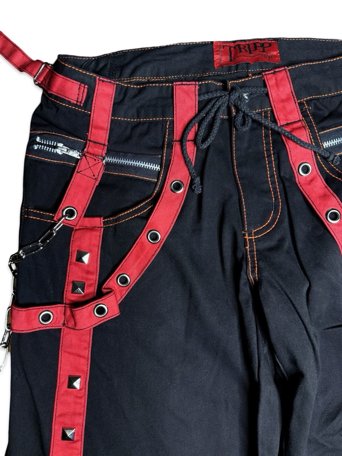 Tripp NYC Rare Y2K Goth Rave Skate Grunge Black and Red Baggy Bondage Pants 7/M image 8