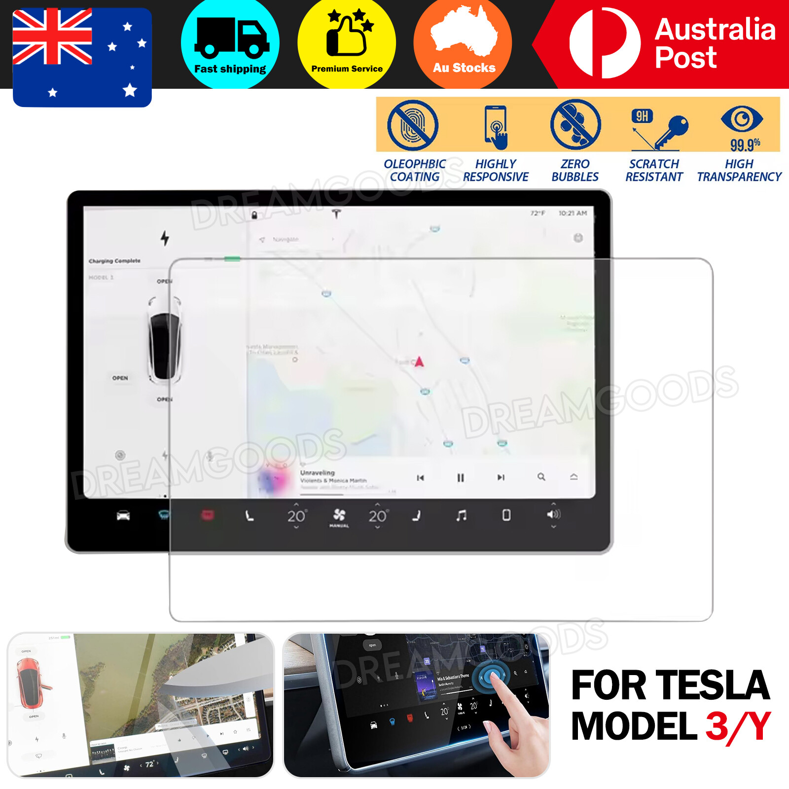 For Tesla Model 3 Y (pre-2024) Touch Screen Tempered Glass Screen Protector HD A