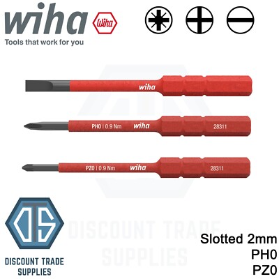 Wiha Schlitz Pozi Kreuzschlitz Set 3tlg SlimBit Ersatz VDE Set 2mm, PZ0, PH0