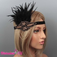 1920s Headband Black Feather Bridal Great Gatsby 20s Gangster Flapper Headpiece