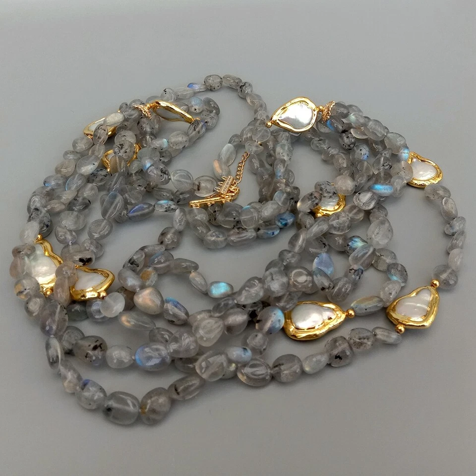 Collar de perlas lágrima blanca labradorita gris natural 5 filas joyería femenina 24" Foto 3 de 4