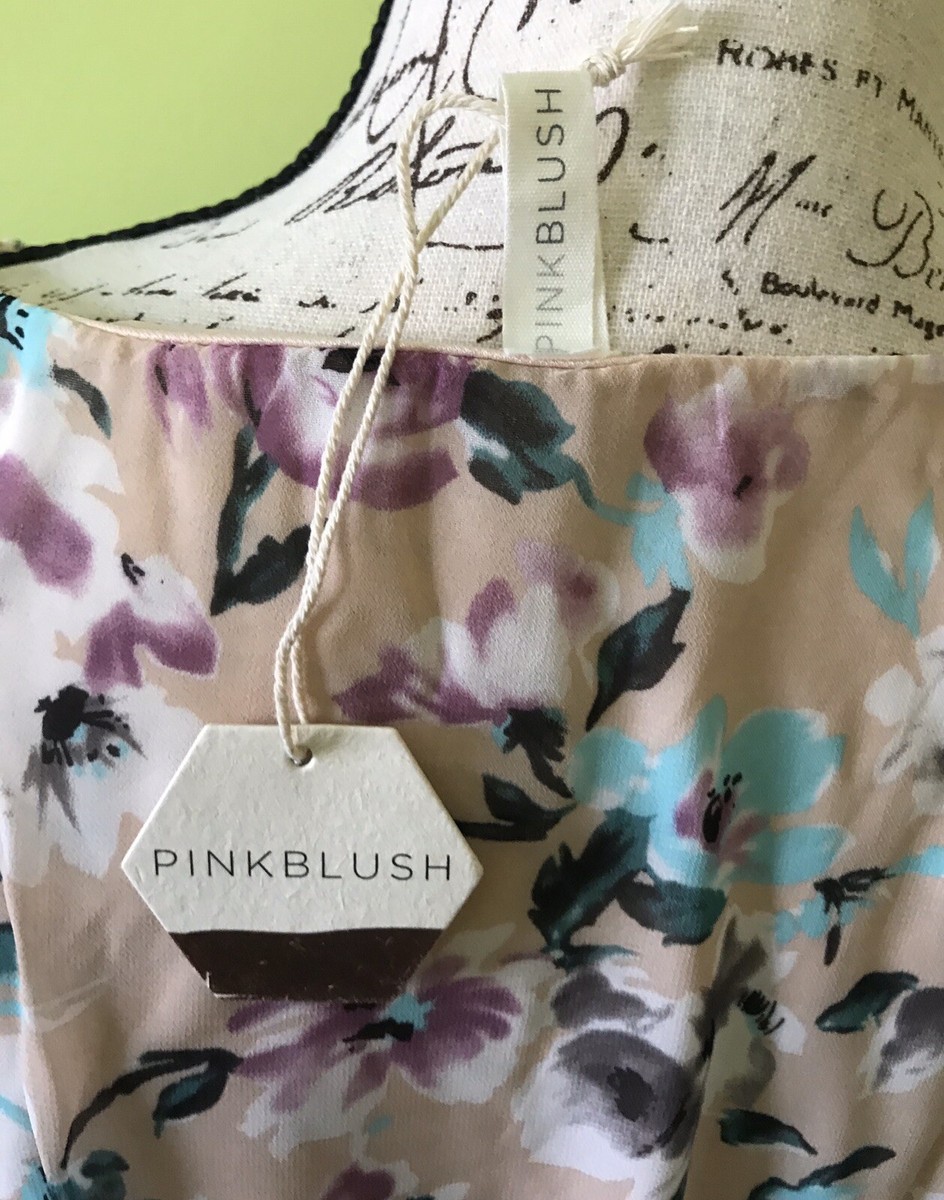 Robe De Grossesse PinkBlush Taille L - Imprimé Floral - Chiffon Beige Ceinturée - Neuve Avec étiquette