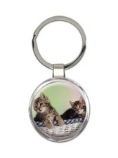 Cat : Gift Round Keychain Cute Animal Kitten Funny Friend Feline Pets Lover