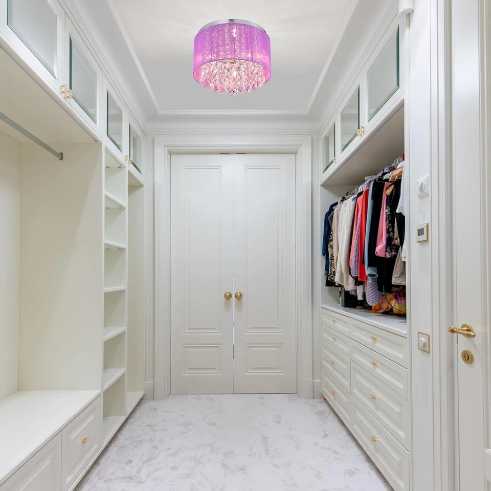 Lámpara de araña púrpura tambor montaje empotrado lámpara de techo de cristal accesorio de 3 Li Foto 3 de 4