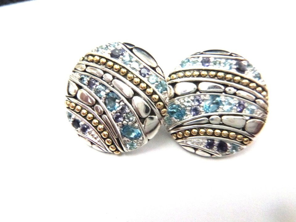 John Hardy Iolite Blue Topaz 18kt Gold and Sterling Silver Circle