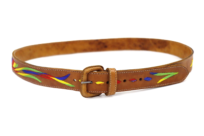 Vtg 1980s Native Guatemala Handcrafted Leather Belt Colorful  display picture 2
