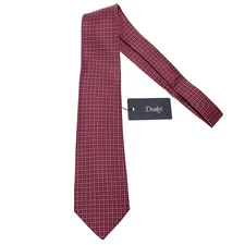 Drake's NWT Neck Tie in Red with Blue & White Geometric Pattern 100% Silk