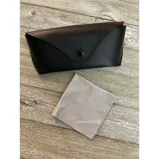 Hard Glasses Case Snap Closure W/cleaning Cloth Black