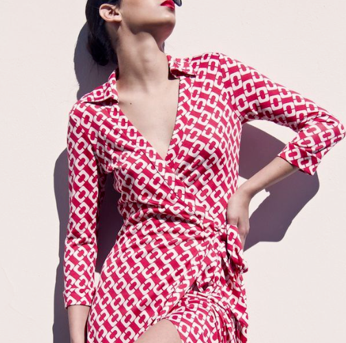 Diane Von Furstenberg DVF ChainLink Silk Wrap Maxi Dress Size 4 Red