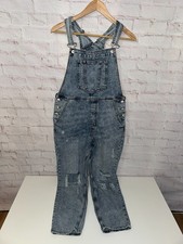 H&M Divided Latzhose Latzjeans blau gemasert Löcher Fransen Größe 38