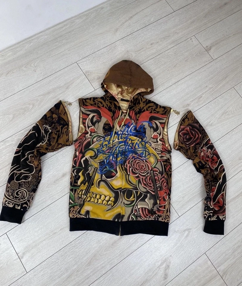 Sudadera con capucha vintage Christian Audigier con cremallera logotipo grande Y2K talla para hombre Foto 2 de 4