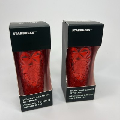 2) Starbucks 2023 Red Prism Prism Mermaid Cold Cup Ornament Key