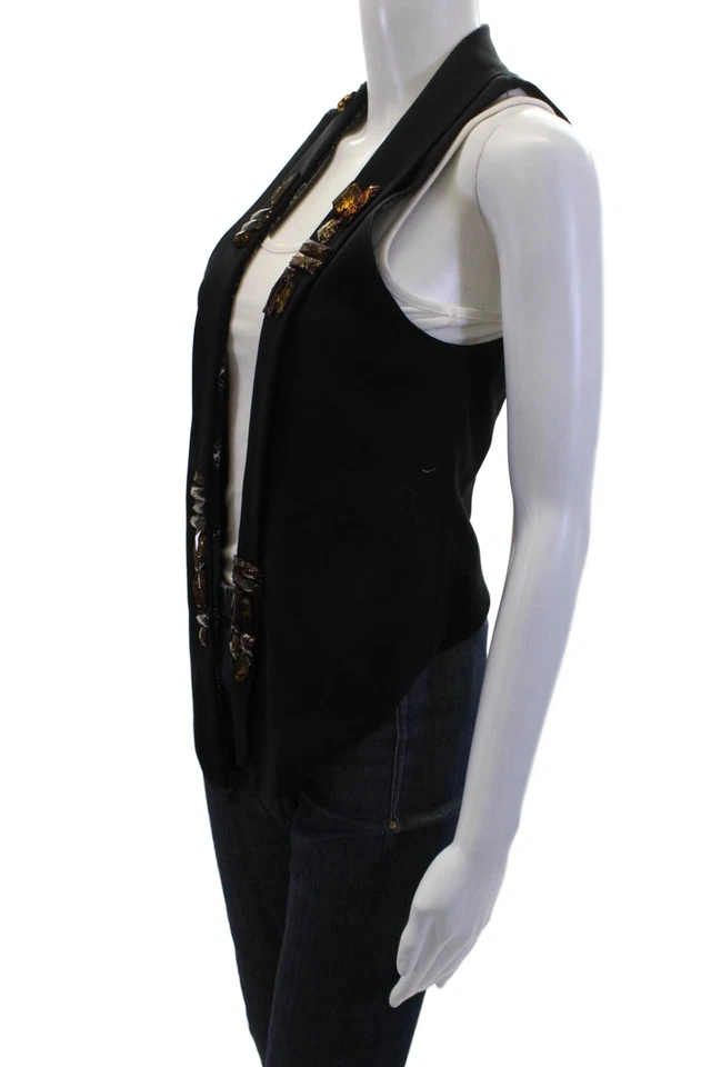 Chaqueta Chaleco Rachel Rachel Roy Mujer Adornada Frente Abierto Negra Talla M Foto 2 de 4