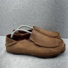 OluKai Moloa Men's 10 Brown Leather Slip-On Low Top Casual Comfort Loafers