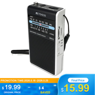Emergency Weather Radio PR15 Pocket AM FM WB NOAA Radio Portable For Camping