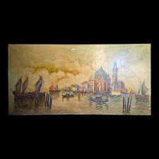 Mid Century Venice Canal Original Oil Painting Signed Large 24x48 MCM Impasto