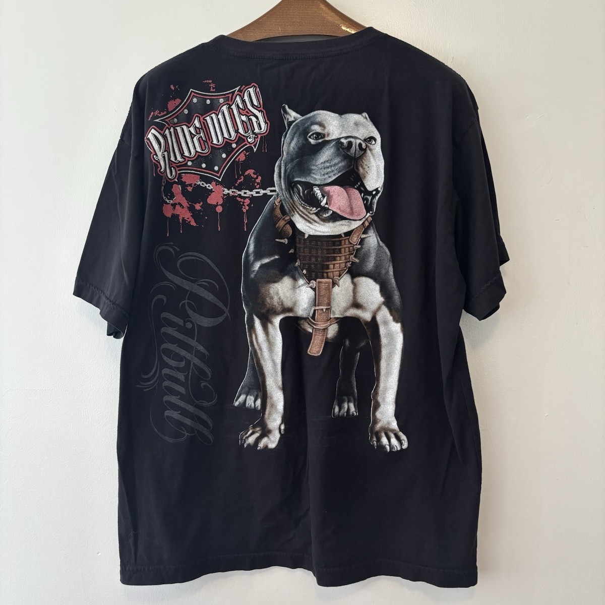 Vintage Rude Dogs Pitbull T Shirt Black C&H Size XL Front And Back