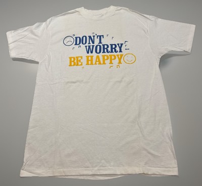Vintage 80s Don t Worry Be Happy Lyrics Song Bob Marley Smiley T-Shirt XL
