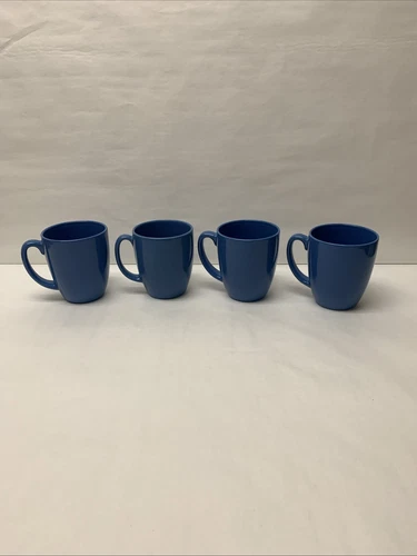 Vintage Corning Ware Corelle Blue Coffee Cups Mugs Stoneware Set 4