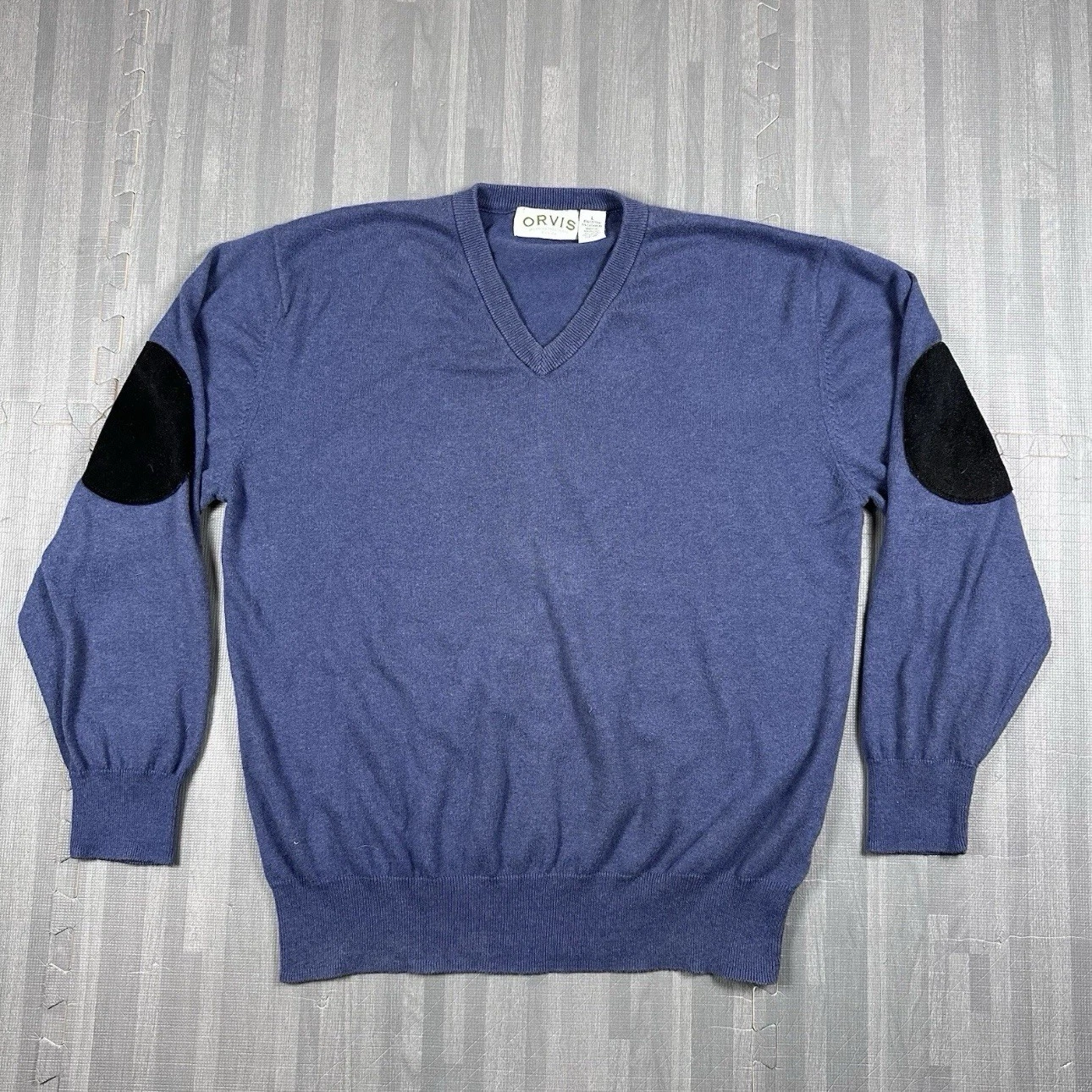 Orvis Sweater Mens Large Blue Long Sleeve V Neck Cashmere Cotton Blend Outdoors