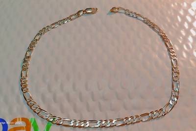 Sterling Silber ITALIEN 7 mm breite Figarokette Halskette 20'' lang 24,05 Gramm ((316))