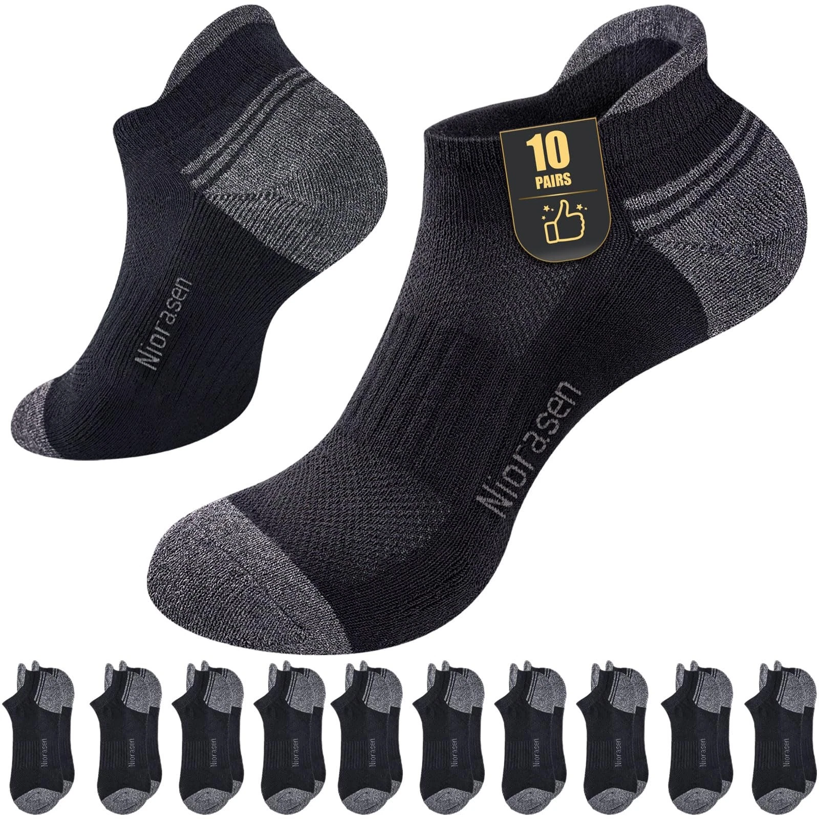 Niorasen 10 Pairs Cushioned Trainer Socks for Men Women Breathable Running Socks
