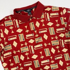 Lands End Mens Red Golf Print Polo Shirt Cotton Short Sleeve Regular Sz M 38-40