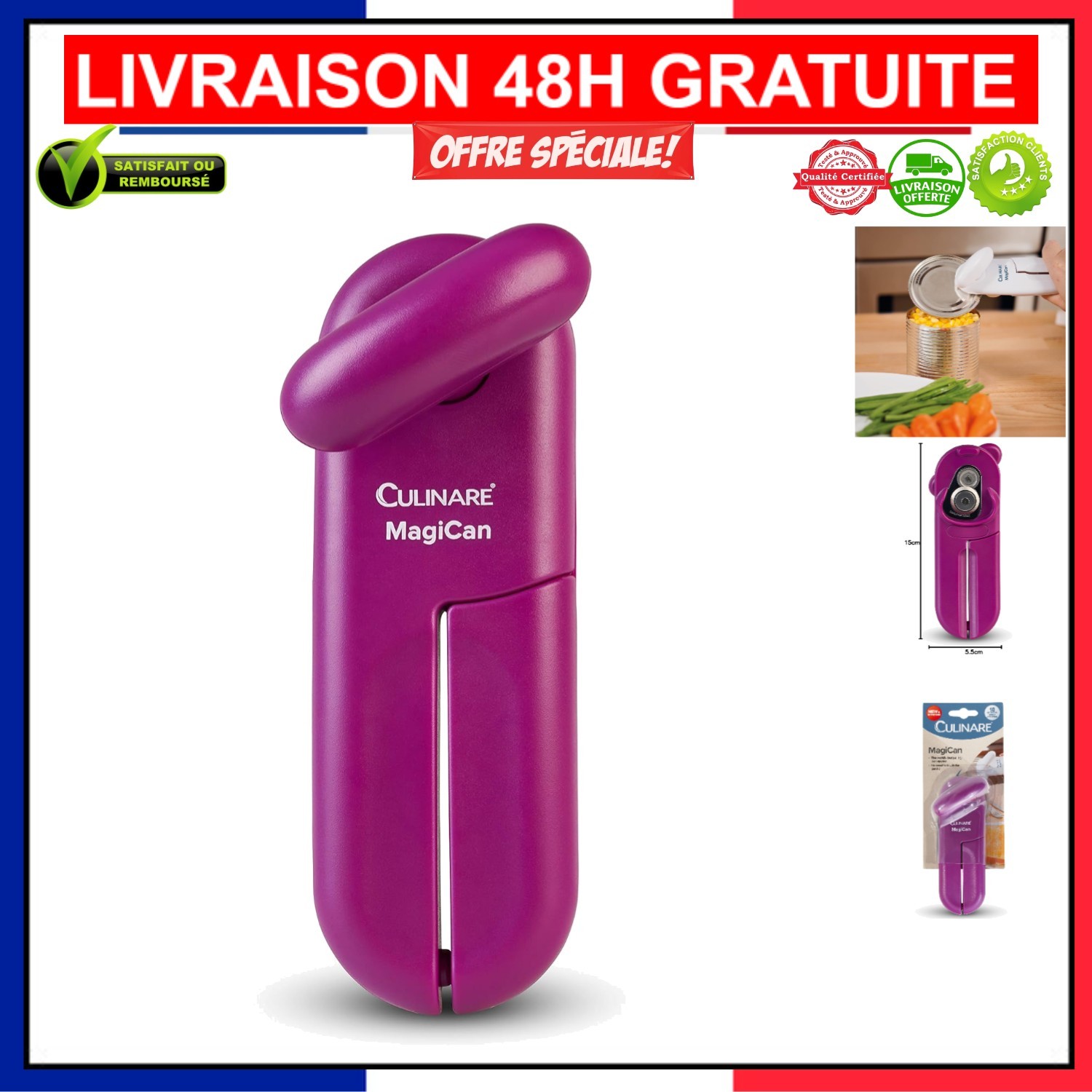 Ouvre-boîte manuel Culinare MagiCan compact violet en acier