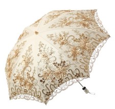 Embroidered Lace Double-deck Anti-UV Parasol Sun/Rain/Snow Folding Umbrella-Y...