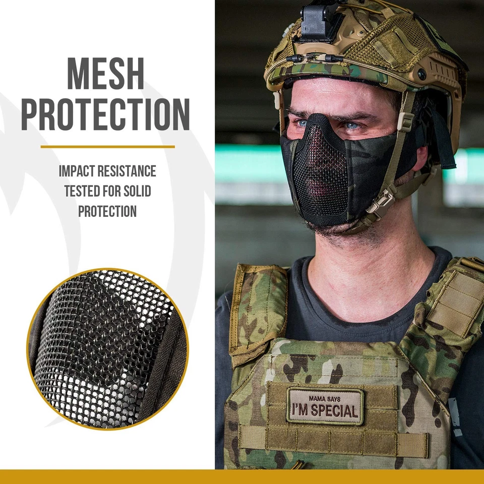 6" Foldable Half Face Mesh Mask Military Style Comfortable Adjustable Tactica... - Image 3 of 4