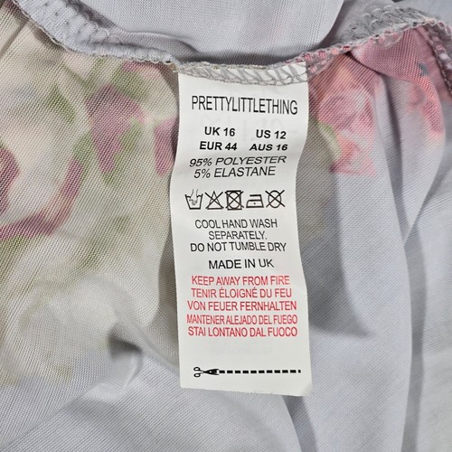 PrettyLittleThing Dusty Blue Floral Print Twist Front Batwing Sleeve Midi Dress - Picture 7 of 8