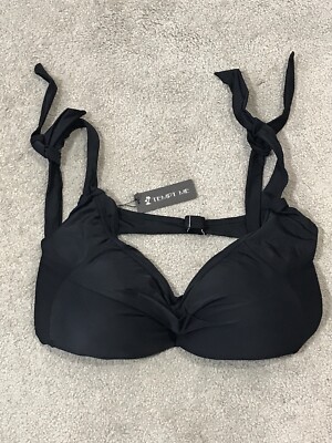 Tempt Me Bikini Swimsuit Top Women's Size XXL Black Front Twist Halter Padded
