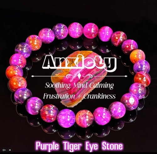 ANXIETY Relief Purple Tiger Eye Stone 8mm Bead Calming Soothing Stretch Bracelet - Picture 6 of 6
