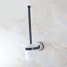 Black Brass Wall Mount Bathroom Toilet Brushes Holders with Glass Cup fba764