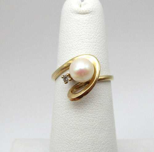 14K Yellow Gold Pearl Diamond Ring Size 4.5 [R294] | eBay