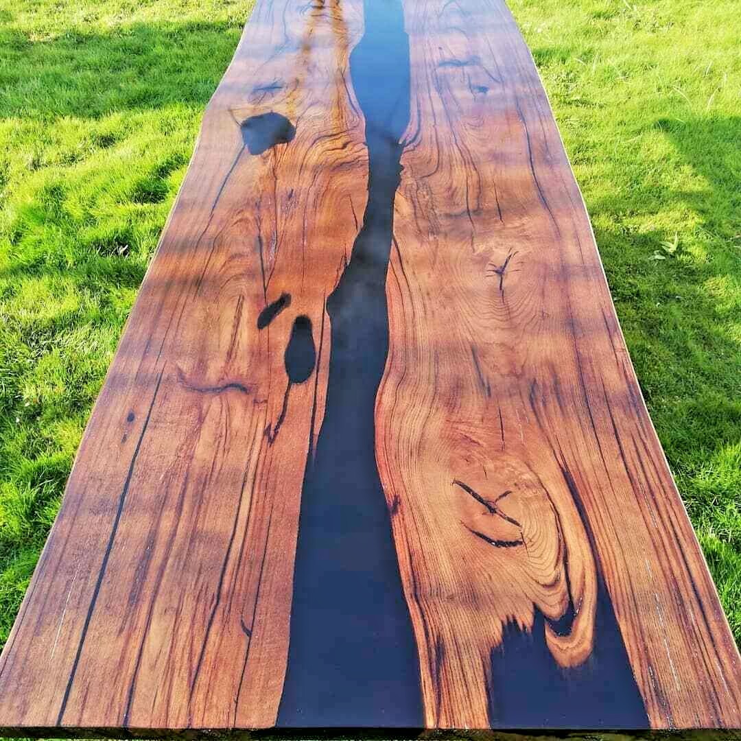 Black Epoxy Wood Table ? Modern Resin River Table ? Handmade Art-image