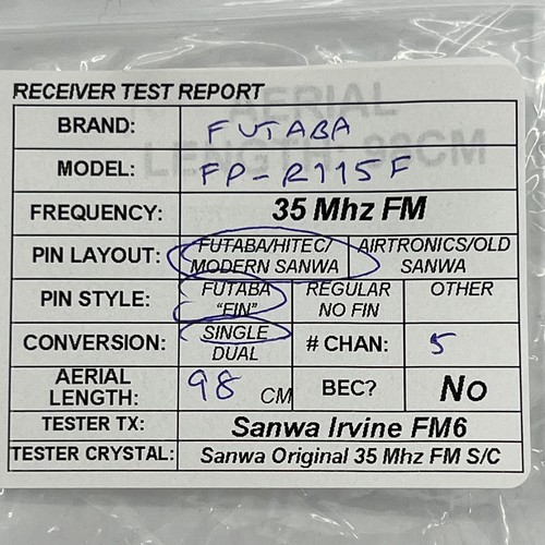 FUTABA FP-R115F 5-CHANNEL RC 35 MHZ FM PPM SINGLE CONVERSION w/ BATTERY FLY LEAD - Picture 2 of 7
