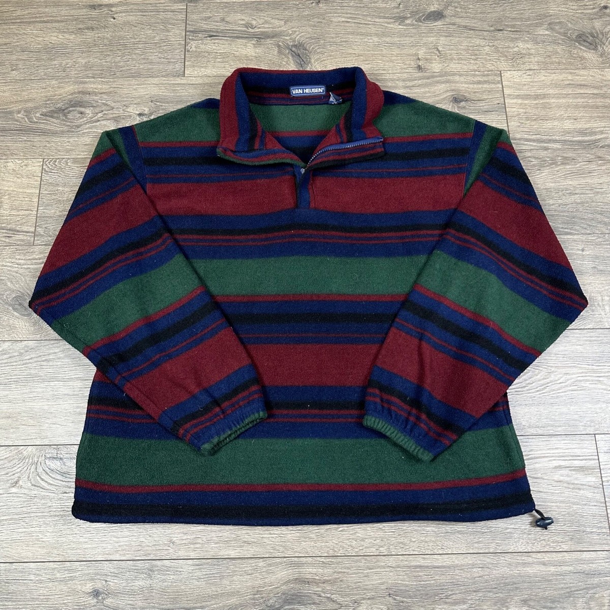 Vintage Van Heusen Fleece Jacket Adult Large Striped Blue