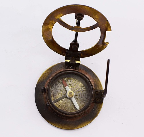 Brass Round Sundial Compass Boating Hiking Map Reading Compass LOTS of 10 Pcs - Picture 4 of 4