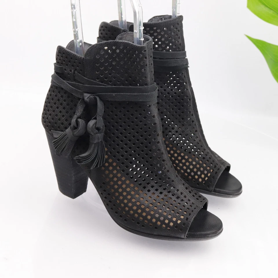 Vince Camuto Womens Kamey Boot Size 7.5 Black Leather Block Heel Open Toe Bootie - Image 2 of 4