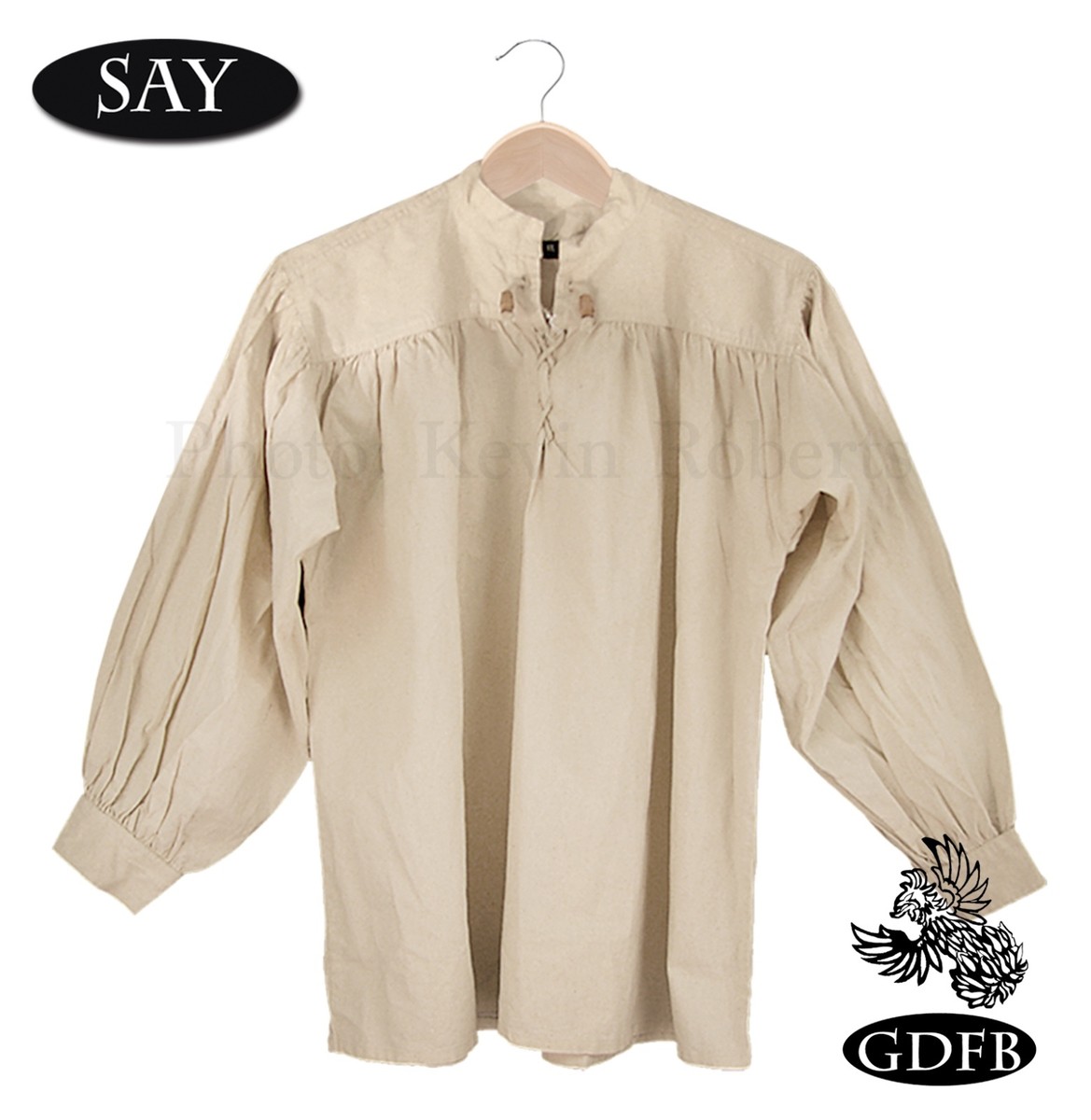 Renaissance Celtic Shirt Beige Laced Neck, Wood Toggles, Billow