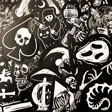 50 Skeleton Horror Goth Laptop Stickers Dark Zodiac Witch Decals Black and White