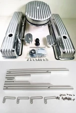 Small Block Chevy FINNED Alum Engine Dress up Kit Valve Covers 12" Air Cleaner