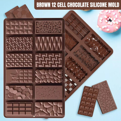 HOT 12 Cell Dubai Viral Chocolate Bar Mould Silicone Candy Mold Deep Chocolate