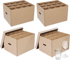 4-Pack Wine Glass Moving Boxes with Handles and Lids for Kitchen Glassware