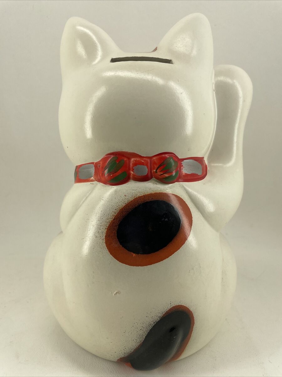 Large Vintage Ceramic Maneki Neko Beckoning Lucky Cat Coin Large Vintage Ceramic Maneki Neko Beckoning Lucky Cat Coin