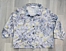 Chicos Jacket Women 2 US Large Purple Multi Linen Blend 3/4 Sleeve Button Collar
